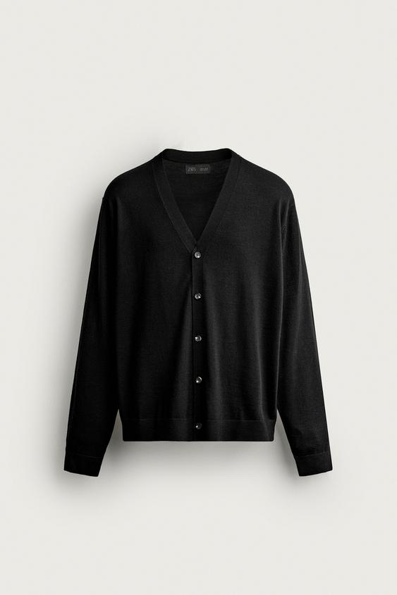 CARDIGAN REGULAR FIT 100 % LAINE - Noir de Zara - Image 6