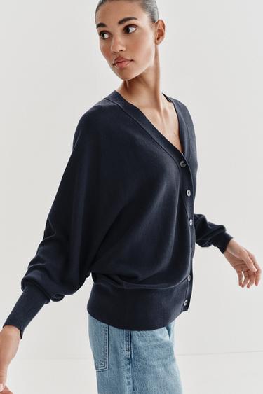 BATWING SLEEVE KNIT CARDIGAN - Navy blue by Zara