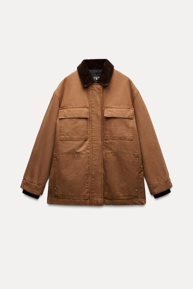 PADDED JACKET WITH CONTRAST COLLAR ZW COLLECTION - Caramel by Zara - Image 4