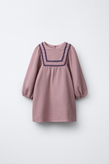 RUSTIC DRESS WITH EMBROIDERY - Dark pink by Zara - Image 0