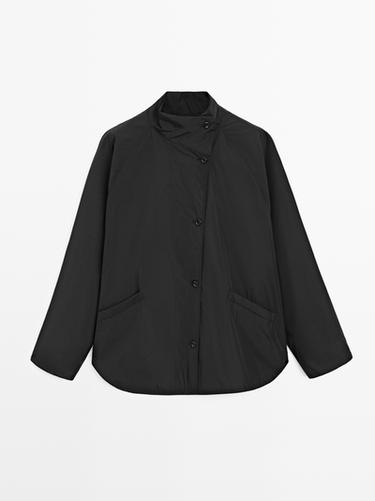 Zara Short padded parka with collar detail - Black