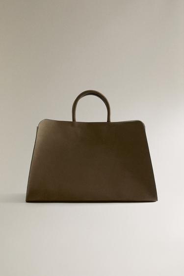 Zara NUBUCK LEATHER SHOPPER BAG - Green