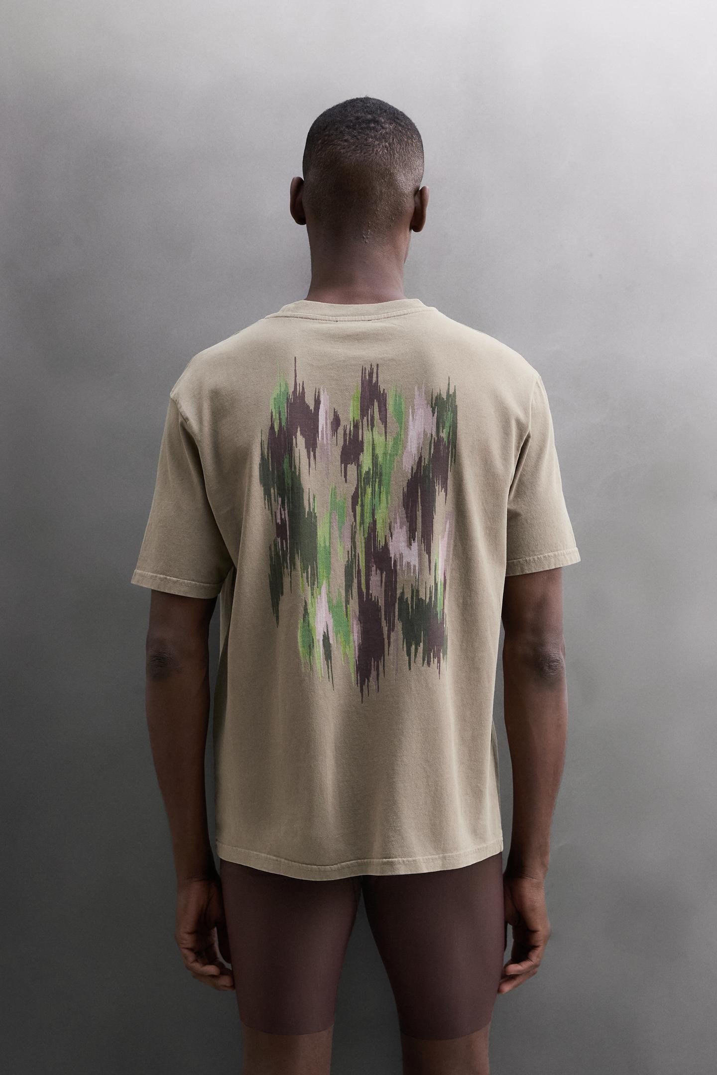 Мужская футболка Zara Printed Cotton, цвет: Коричневый / Серо-коричневый — фото 2