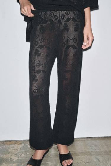 FLORAL STRUCTURE KNIT TROUSERS - Black by Zara - Image 3