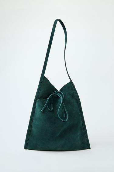 Zara FLAT LEATHER MINI BAG WITH TIE CLOSURE - Green
