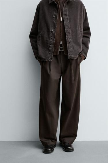 PLEATED CHINO TROUSERS - Chocolate by Zara