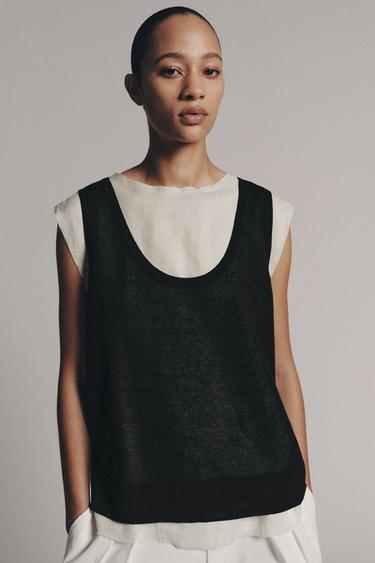 CONTRAST KNIT TOP - Ecru / Black by Zara