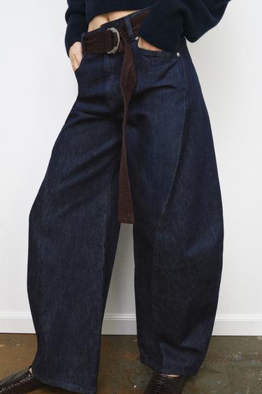 ZW COLLECTION BARREL JEANS WITH BELT - Blue by Zara