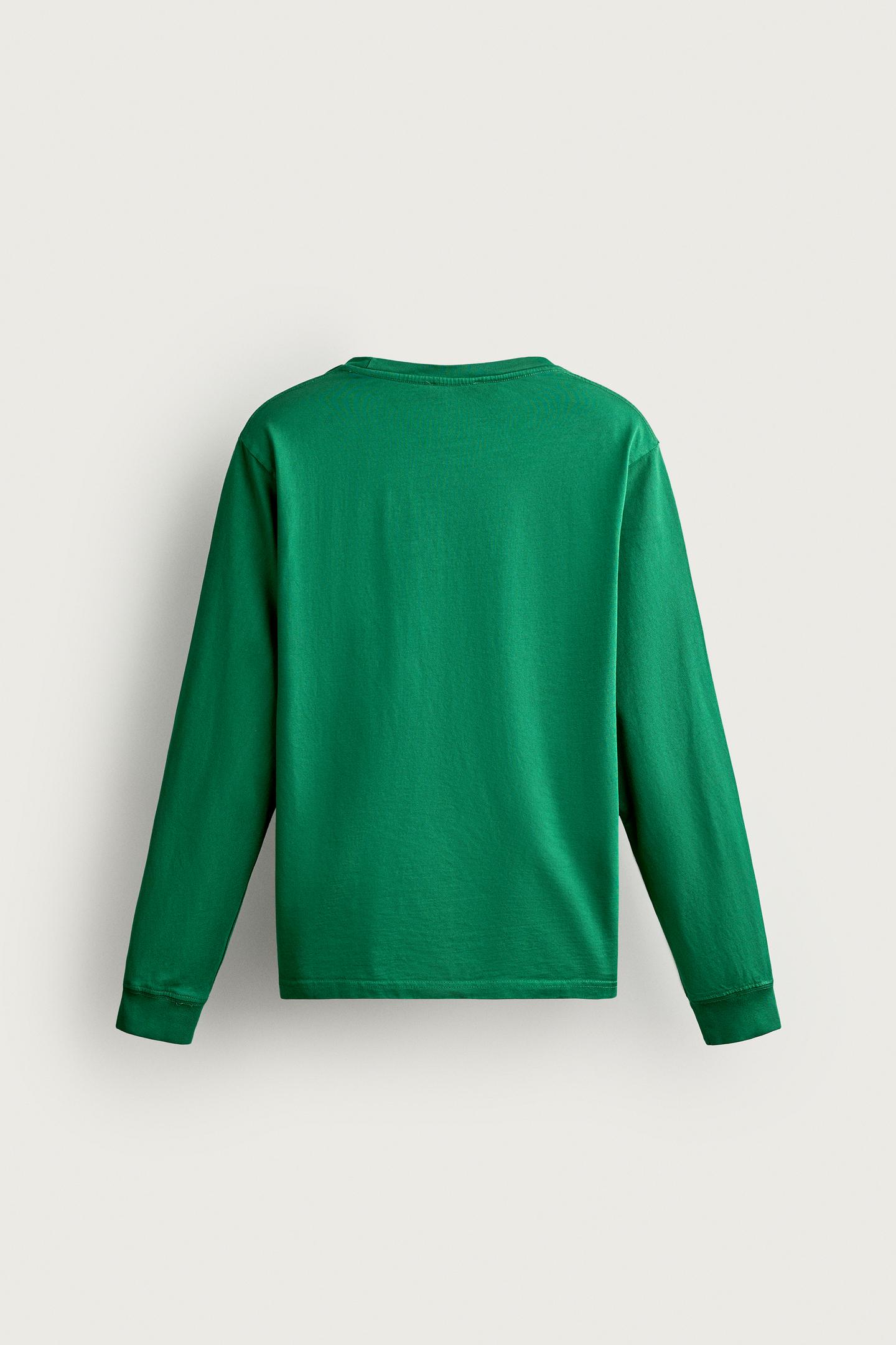 Мужская футболка Zara Relaxed Fit Long Sleeve, цвет: Зелёный — фото 7