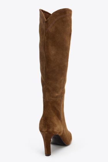 STITCHED SPLIT SUEDE HEELED BOOTS - Brown by Zara - Image 3