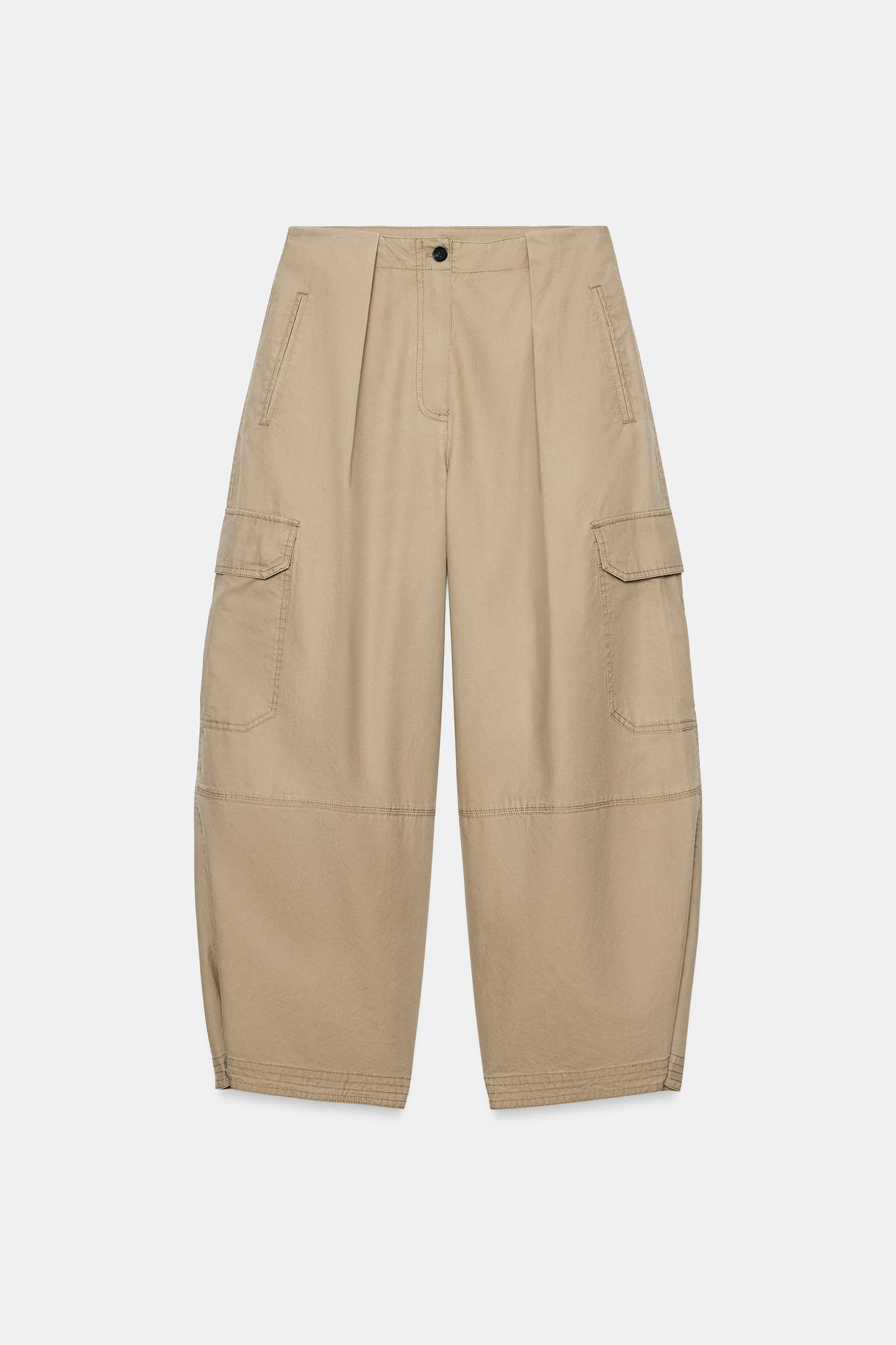 Женские брюки Zara ZW Collection Cargo, цвет: Коричневый / Серо-коричневый — фото 7