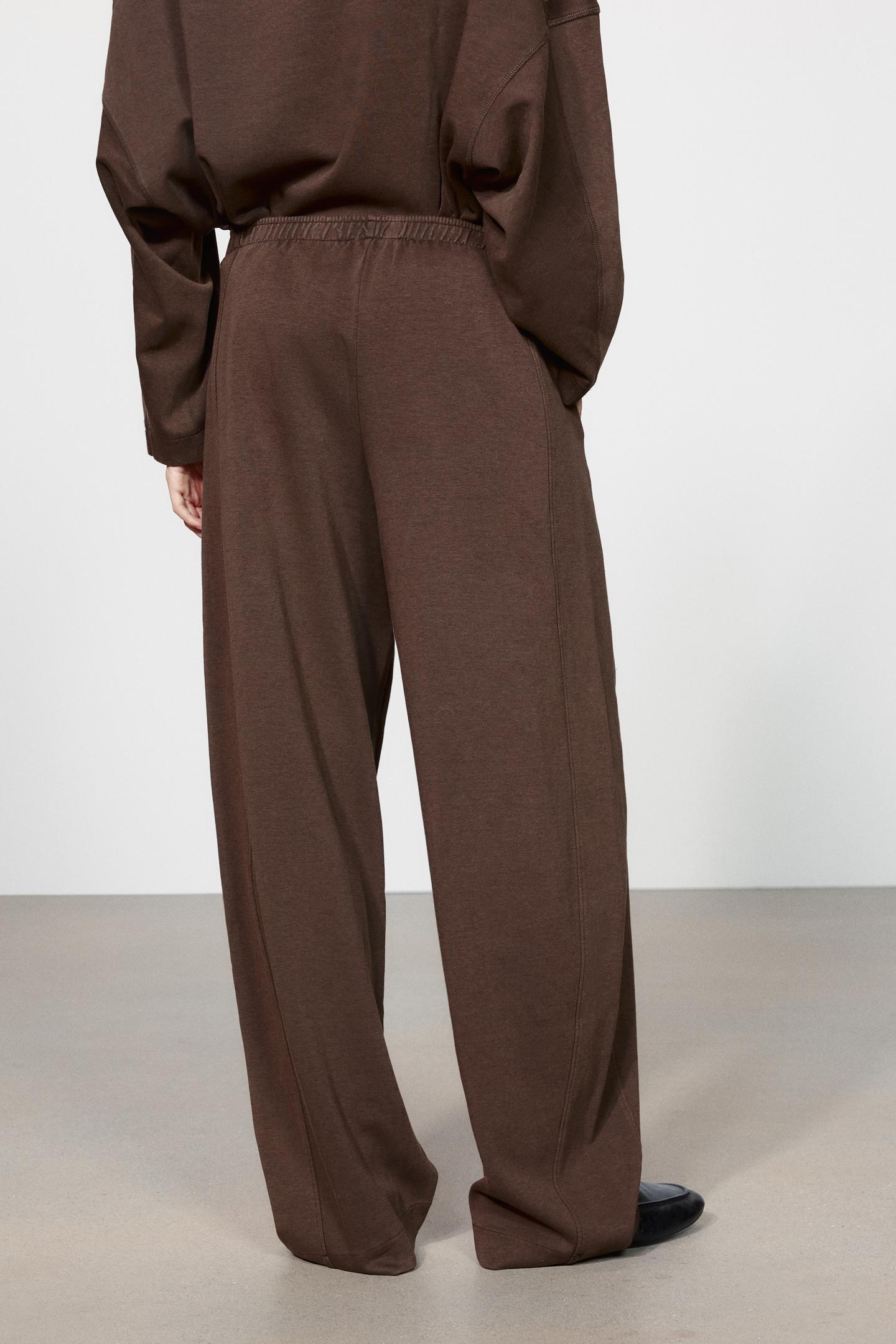Женские брюки Zara Washed Interlock, цвет: Коричневый — фото 4