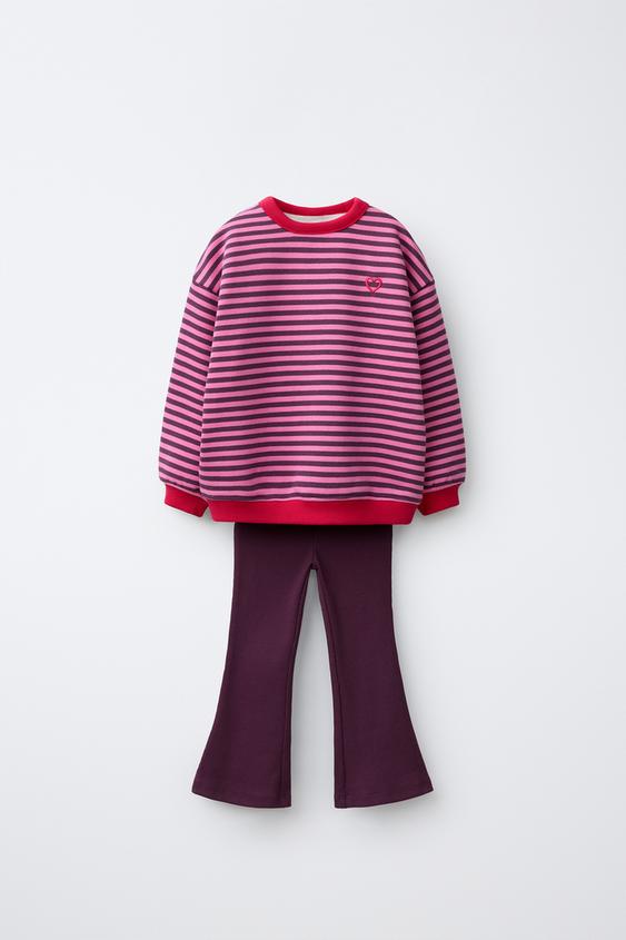 Zara STRIPED SWEATSHIRT AND FLARE LEGGING SET - Pink marl - Image 0