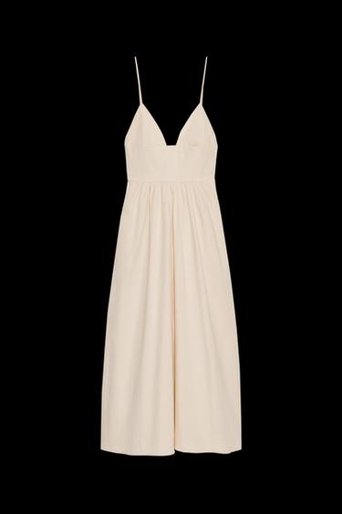 VESTIDO MIDI POPELÍN - Beige de Zara - Imagen 0