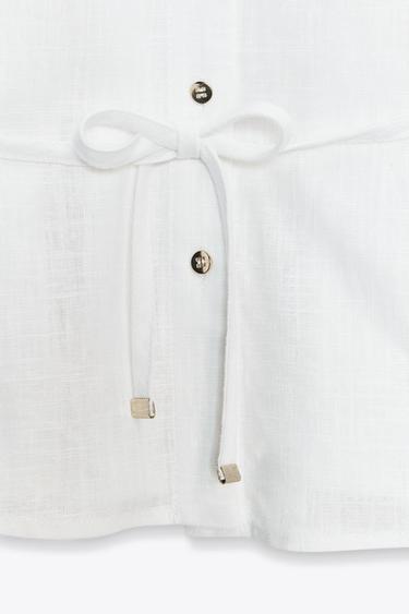 BLOUSE CEINTURE AVEC LIN - Blanc de Zara - Image 7