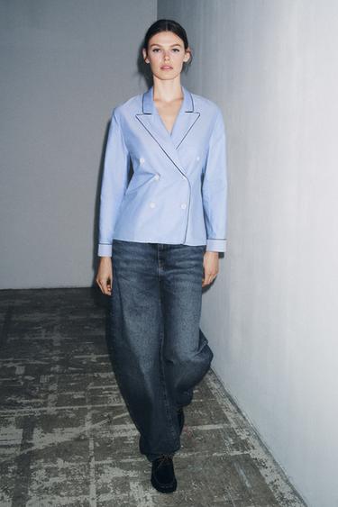 ZW COLLECTION CONTRAST PIPING WRAP SHIRT - Blue by Zara