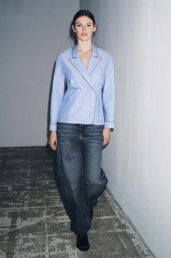 ZW COLLECTION CONTRAST PIPING WRAP SHIRT