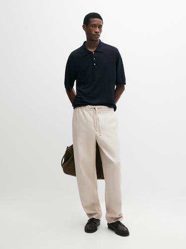 Zara Linen knit polo sweater - Navy blue