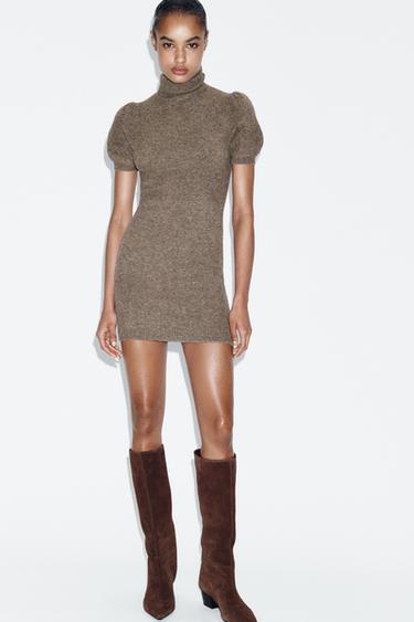 VESTIDO MINI PUNTO - Marrón / Topo de Zara