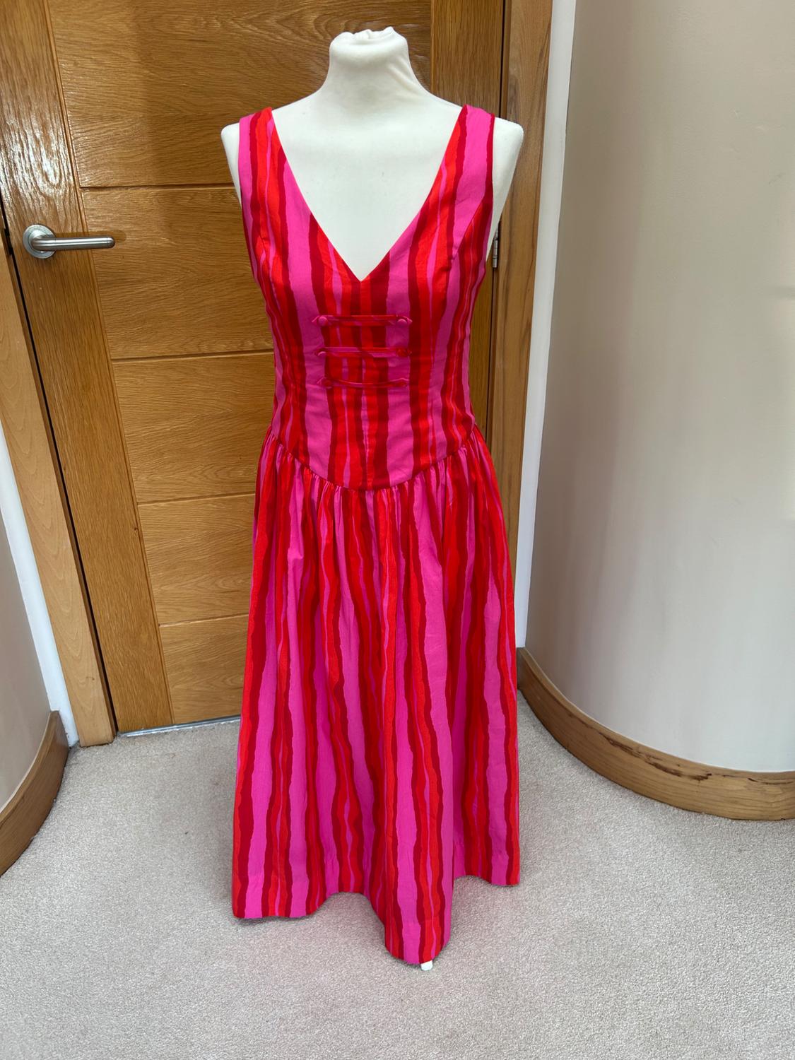 PINK  RED STRIPED SUN DRESS - Image 2