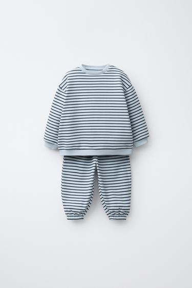 Zara STRIPED SWEATSHIRT AND JOGGER PANTS SET - Mid-blue