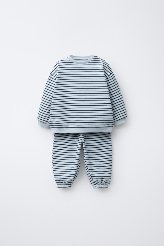CONJUNTO SUDADERA Y PANTALÓN JOGGER RAYAS - Azul medio de Zara - Imagen 0