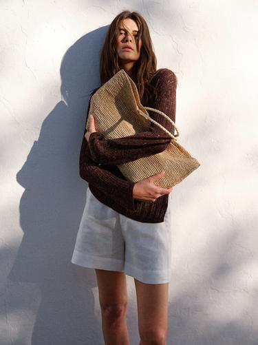 Zara Asymmetric cutwork sweater - Brown marl