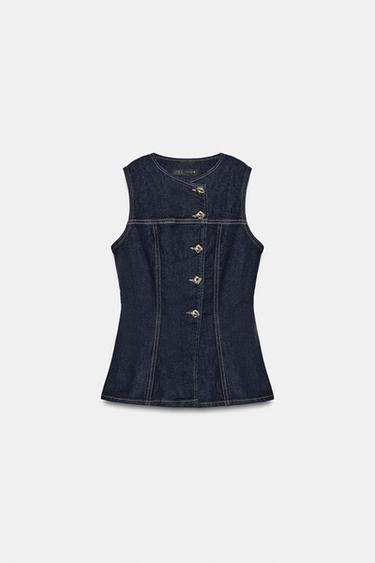Z1975 FITTED DENIM WAISTCOAT - Blue by Zara - Image 4
