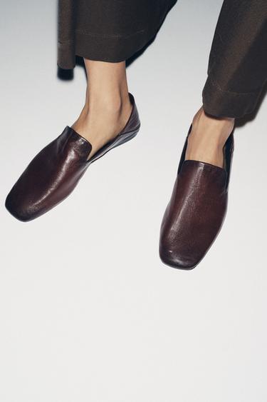 LEATHER LOAFERS WITH HIGH VAMP - Burgundy Red by Zara - Image 1
