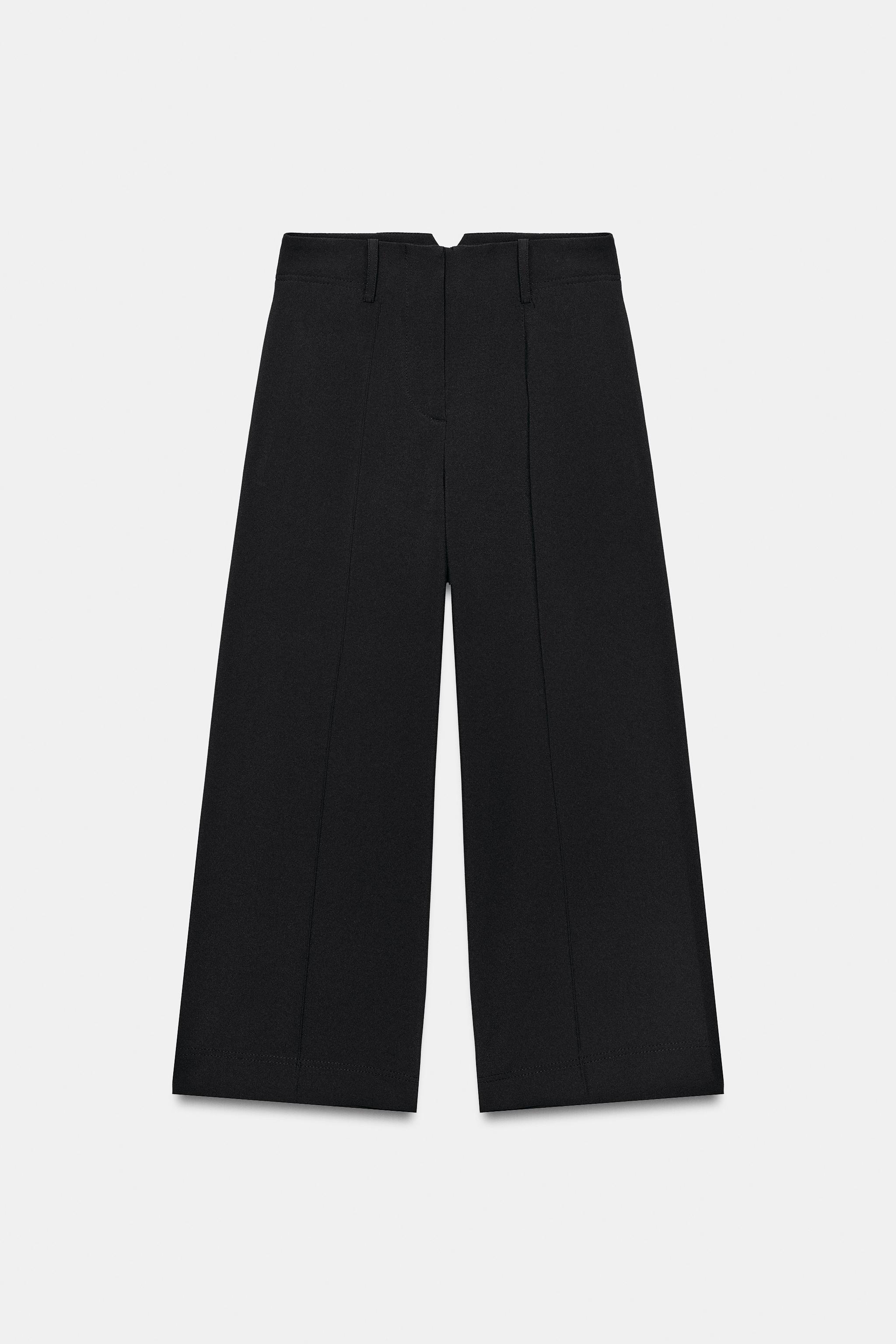 CROPPED WIDE-LEG TROUSERS — Black