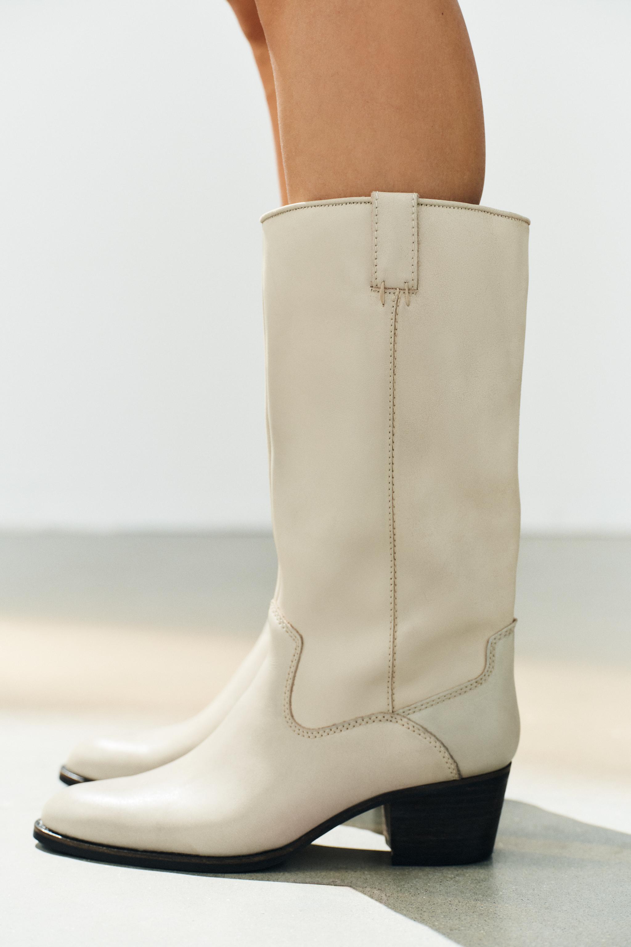LEATHER COWBOY BOOTS - white | ZARA United States