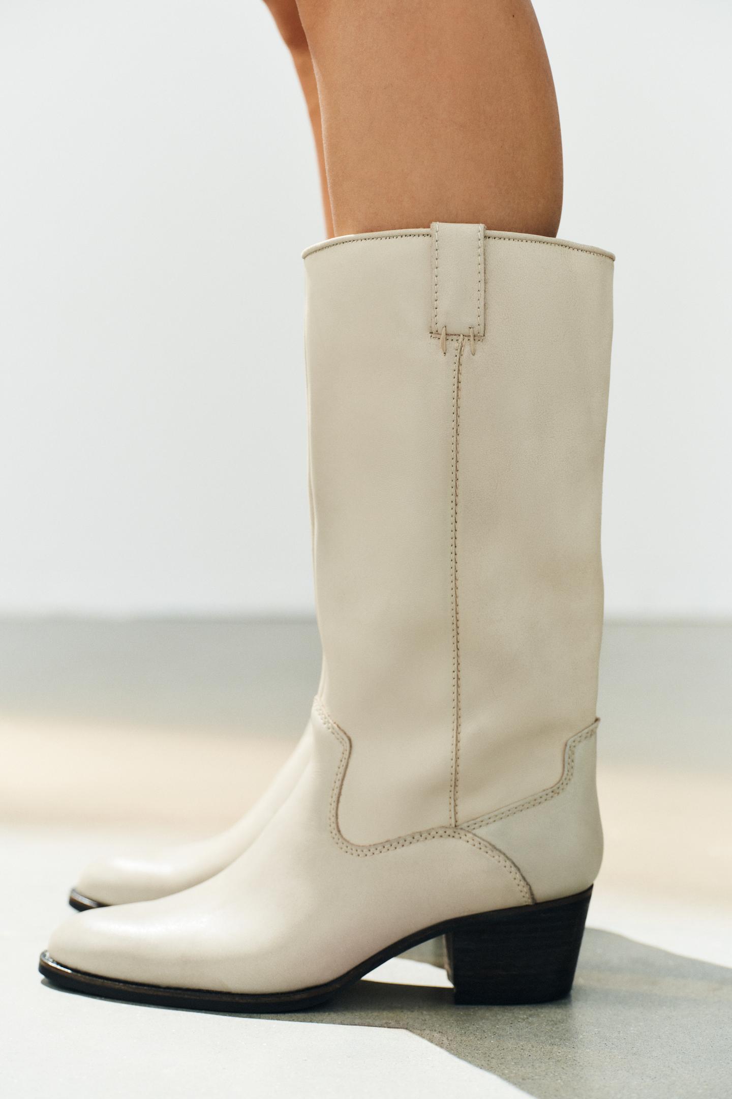 Ботинки Zara Leather Cowboy, цвет: Белый — фото 3