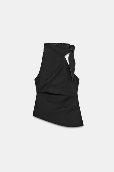 TOP WITH KNOT AND TOPSTITCHING - Black by Zara - Image 7