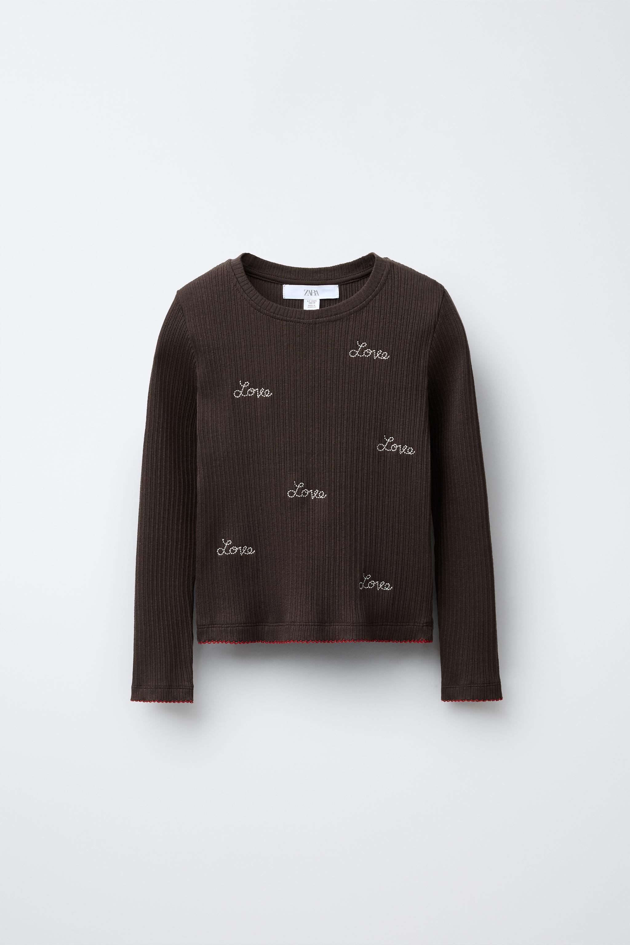 CAMISETA RIB BORDADOS - Marrón | ZARA Chile