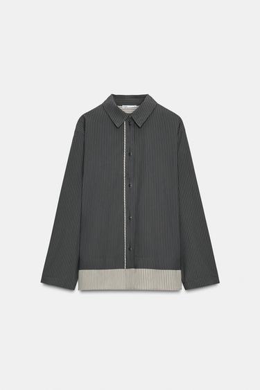 CONTRAST STRIPED VISCOSE BLEND SHIRT - Dark anthracite by Zara