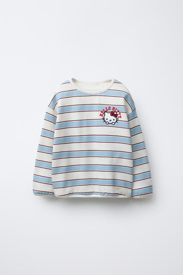 HELLO KITTY © SANRIO STRIPED PLUSH T-SHIRT - Burgundy by Zara