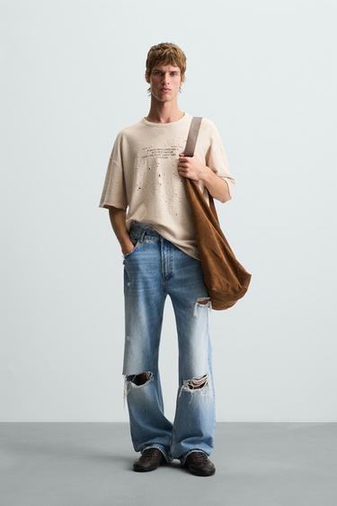 Zara PRINTED KNIT T-SHIRT - Sand - Image 0