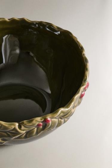 PORCELAIN CHRISTMAS HOLLY BOWL - Green by Zara - Image 1