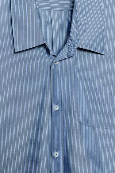 CHEMISE EN POPELINE RAYÉE COL BAS - Bleu / Bleu marine de Zara - Image 8
