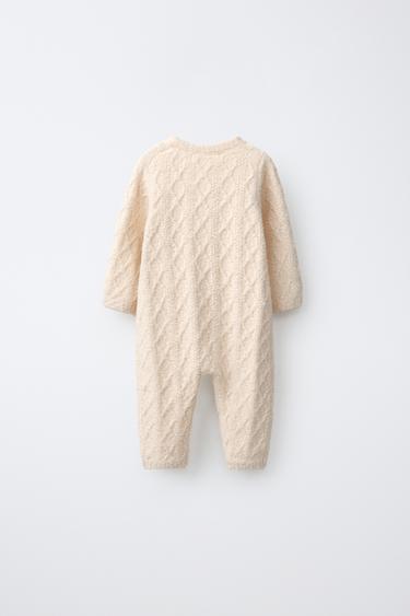 CABLE-KNIT LONG JUMPSUIT — Ecru 2