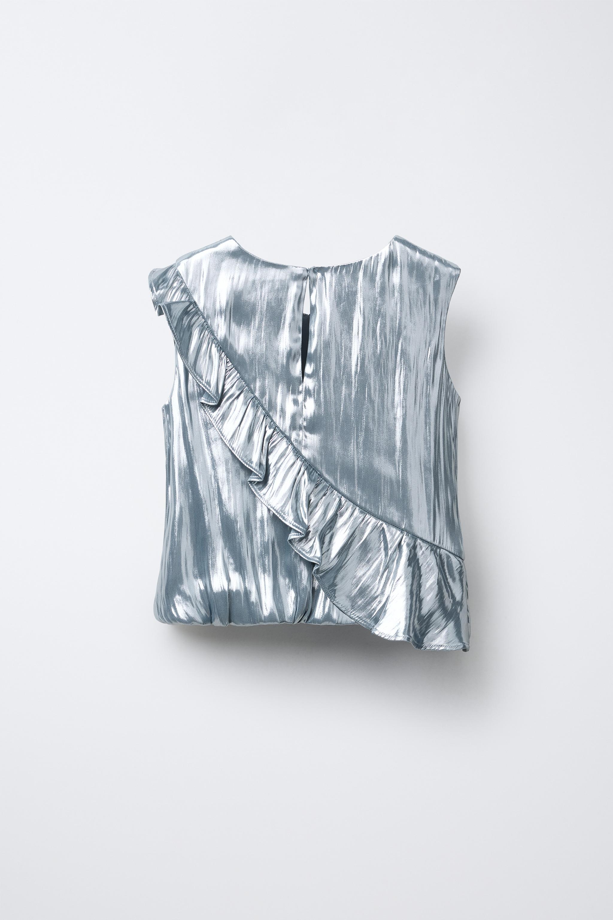 METALLIC RUFFLED TOP — Silver