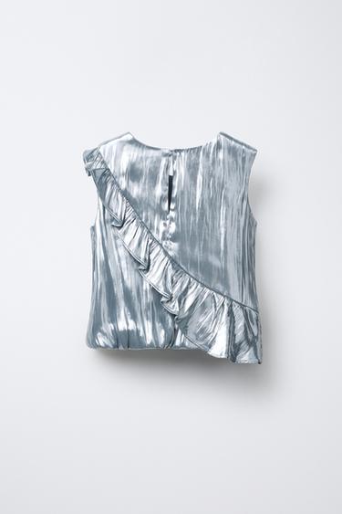 METALLIC RUFFLED TOP - Silver by Zara - Image 1