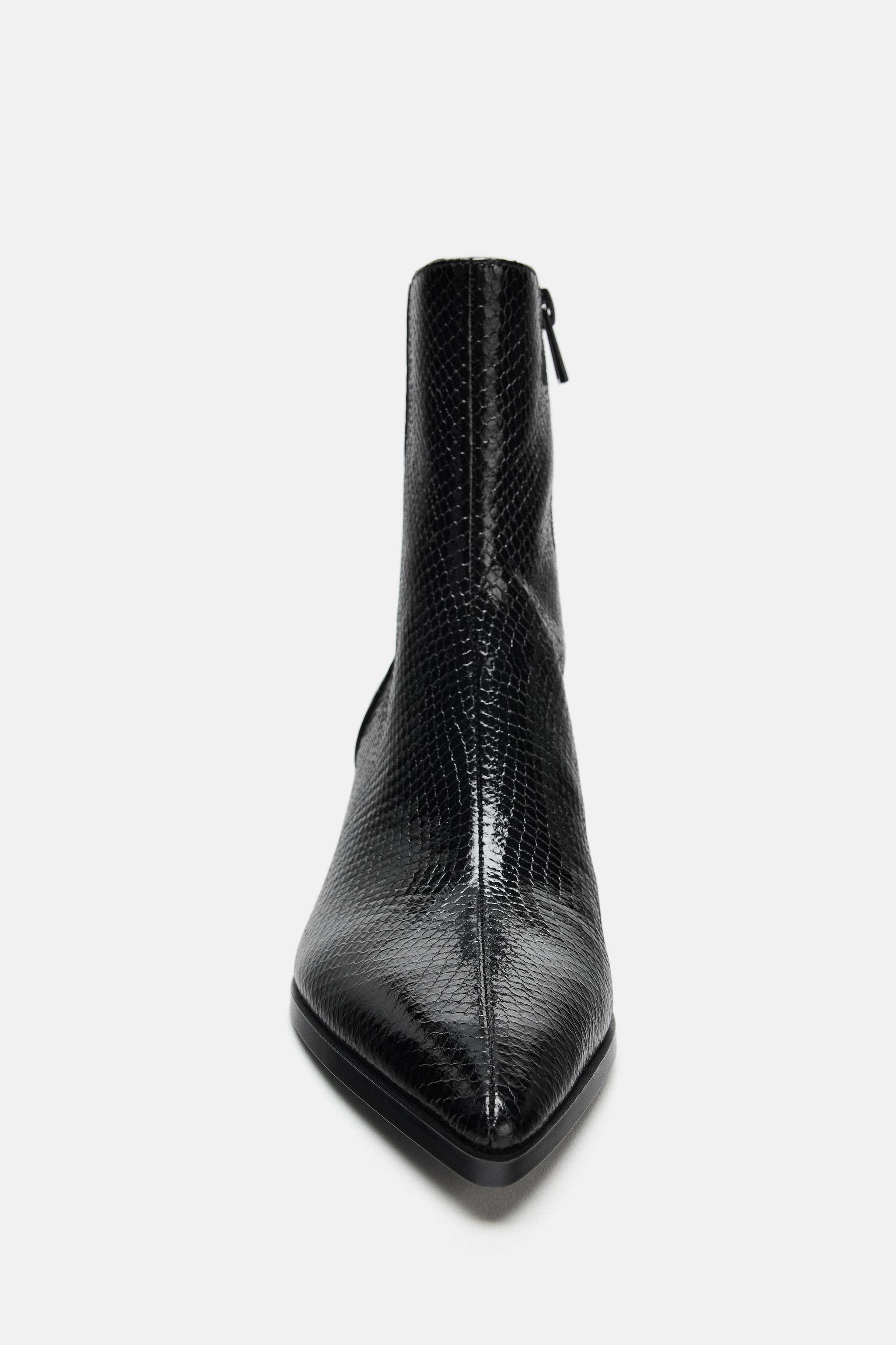 ZARA - Embossed Leather Boots EMBOSSED HEELED ANKLE BOOTS - Black | ZARA United States main image 3