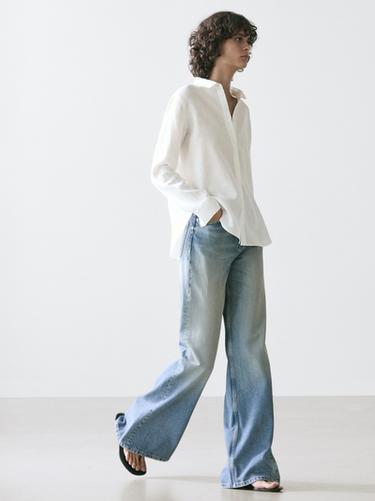 Camisa fluida 100% lino - Blanco de Zara