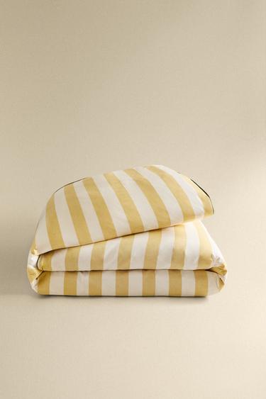 STRIPED WASHED COTTON DUVET COVER - Yellow by Zara - Image 4