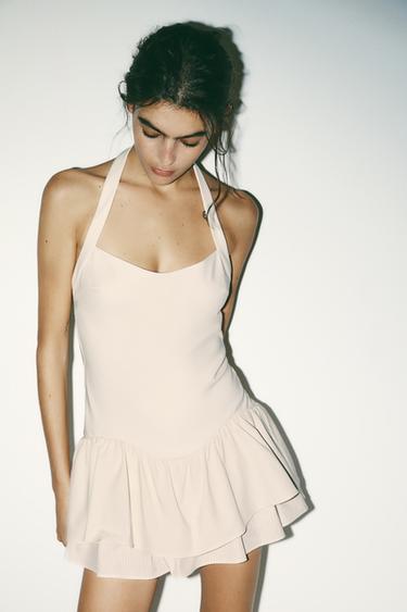 STRIPED HALTER RUFFLE PLAYSUIT DRESS - Ecru by Zara