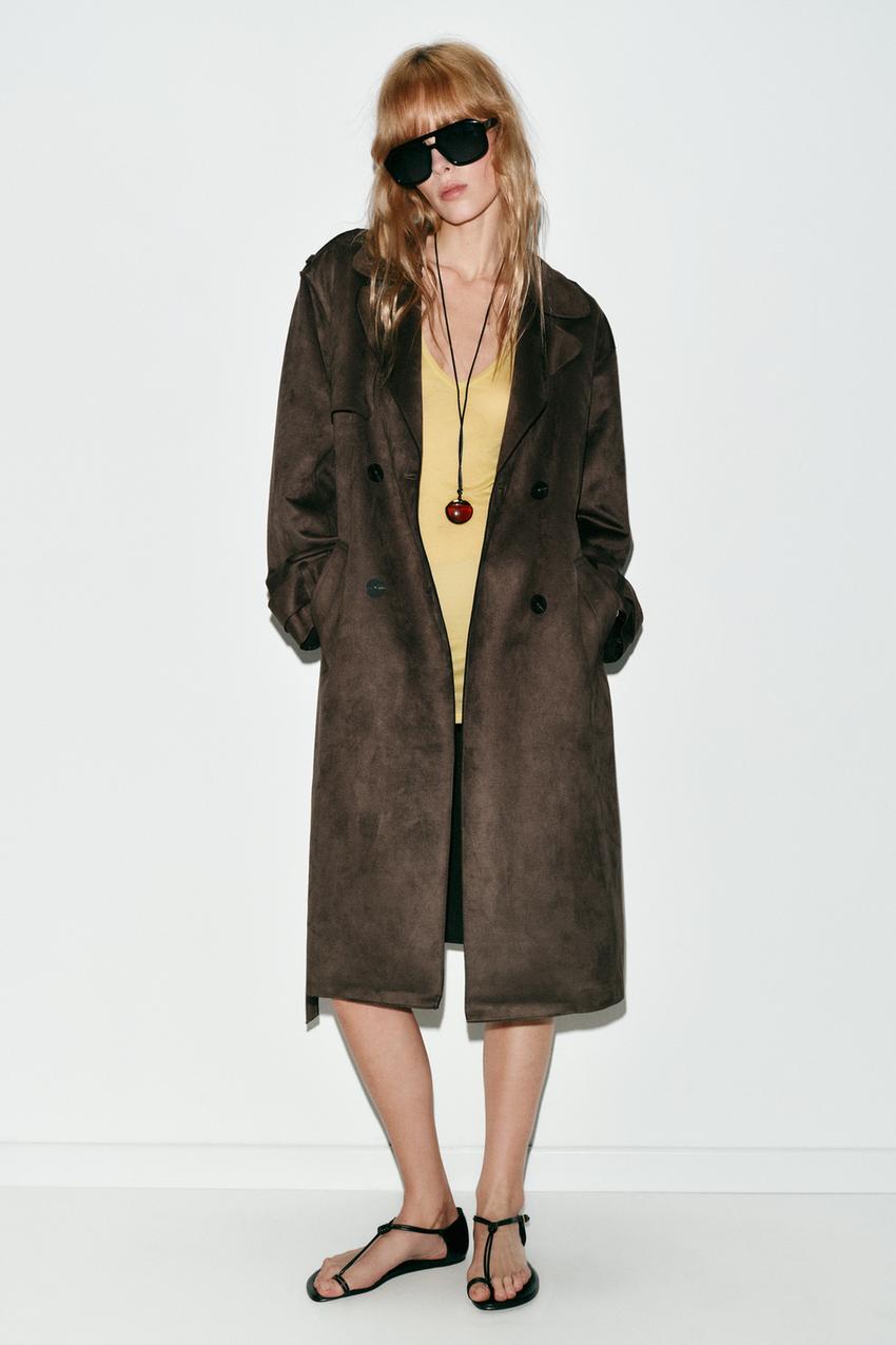 ZARA ワックスフィニッシュ コーデュロイカラートレンチコート 