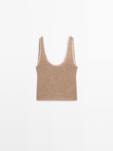 Zara Contrast cotton blend knit top - Dark mink