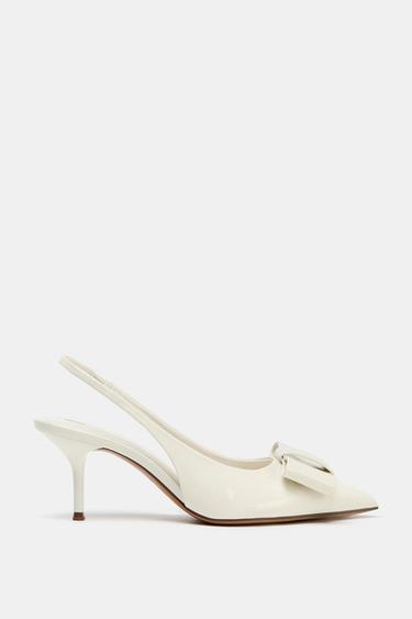 FAUX PATENT SLINGBACK HEELS WITH BOW - White by Zara