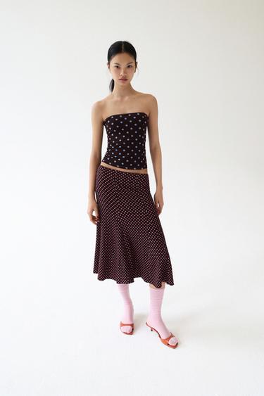 Zara 波點平口上衣 - 棕色